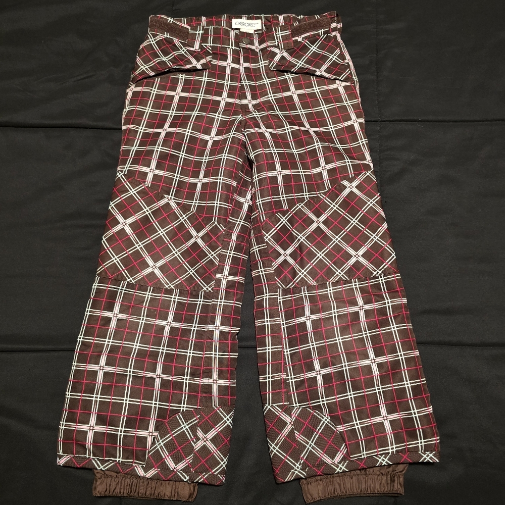 Cherokee Girls Plaid Snow Pants Winter‎ Bottoms Pink Brown Size Small 6/6X